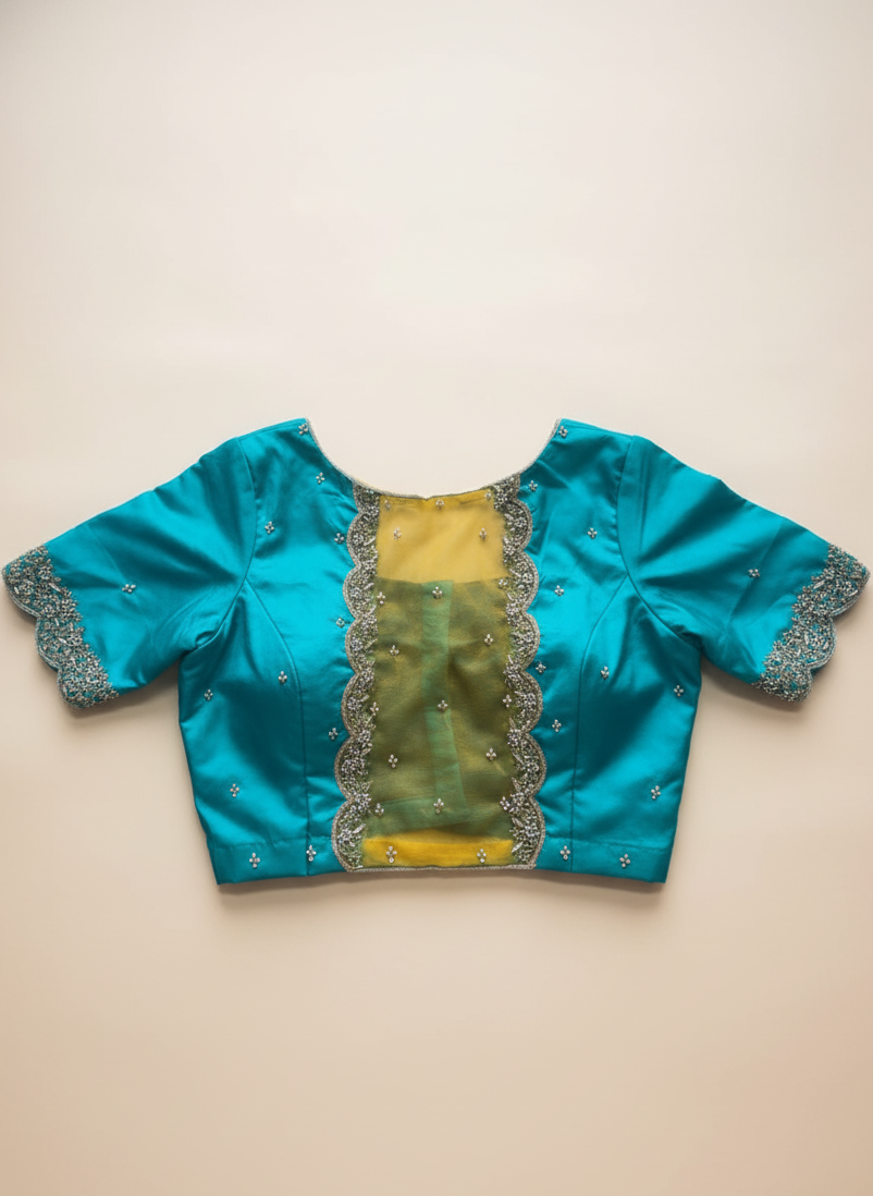 Aqua Sheer-Panel Blouse
