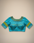 Blue Green Lotus Neck Blouse