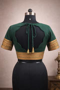 Dark Green Tie-Up Back Silk Blouse