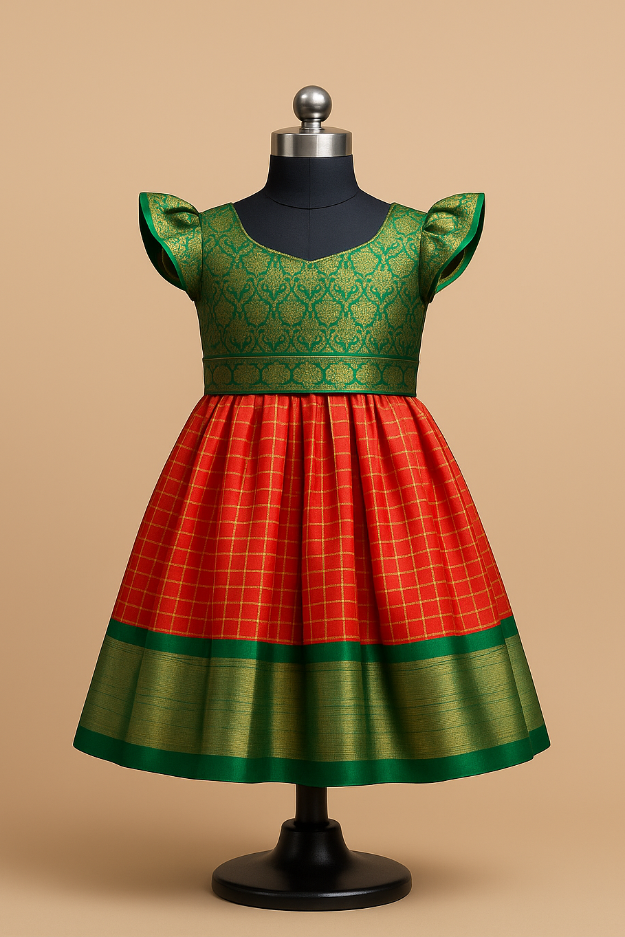 Red Kanchipuram Kids Frock