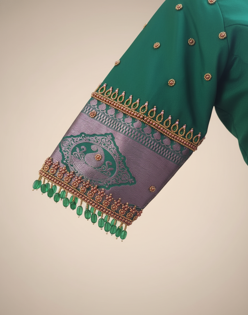 Emerald Beaded Sleeve Blouse
