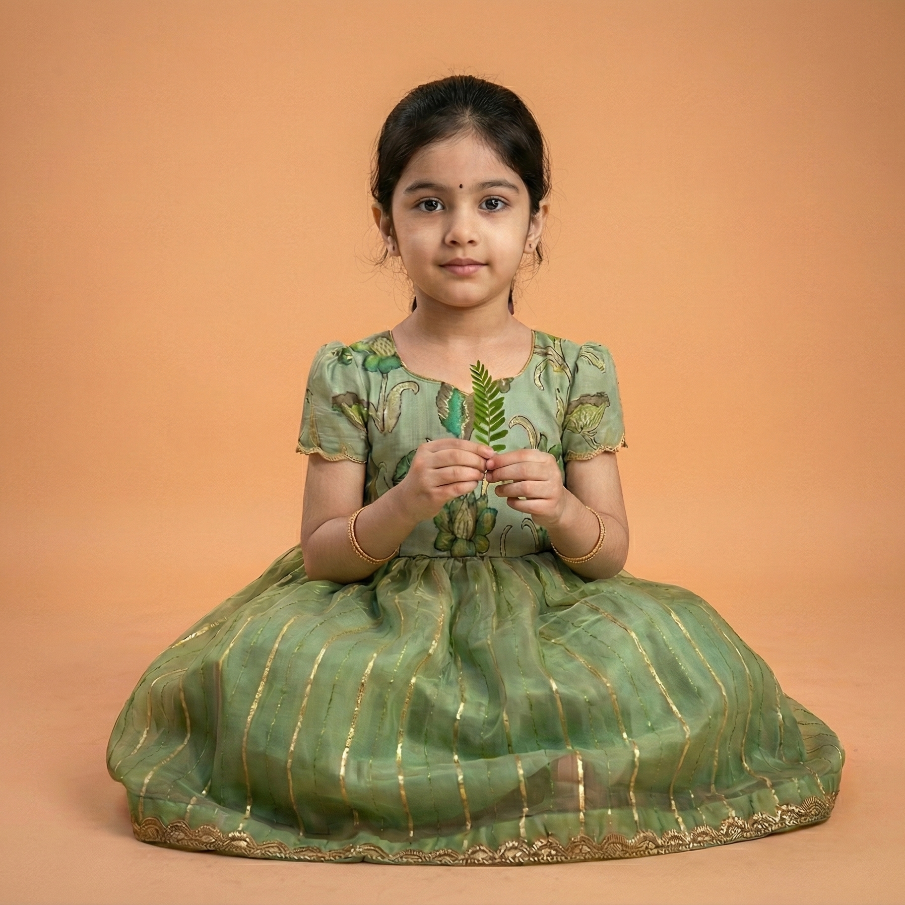 Green Kids Lehenga