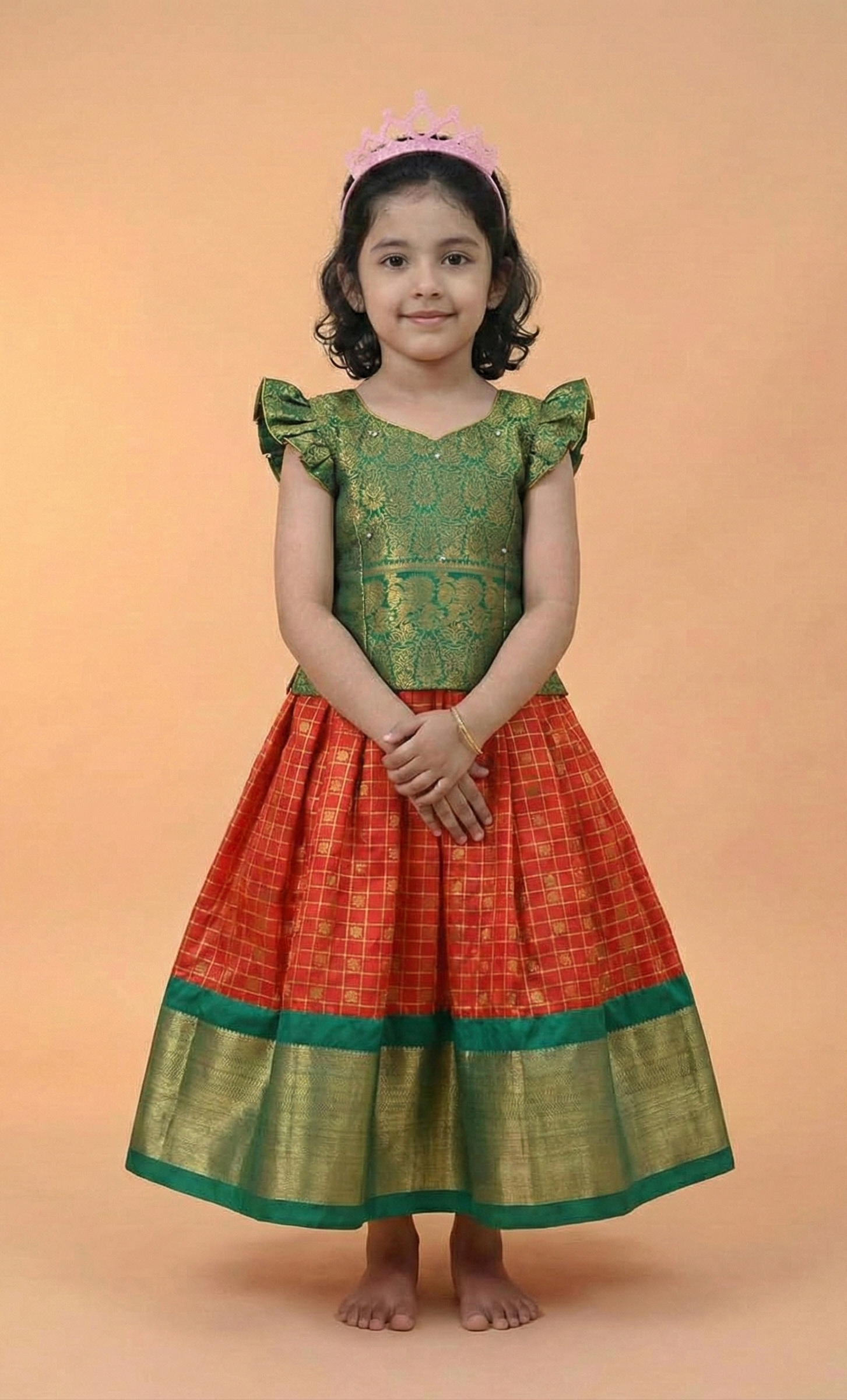 Red Kanchipuram Kids Frock