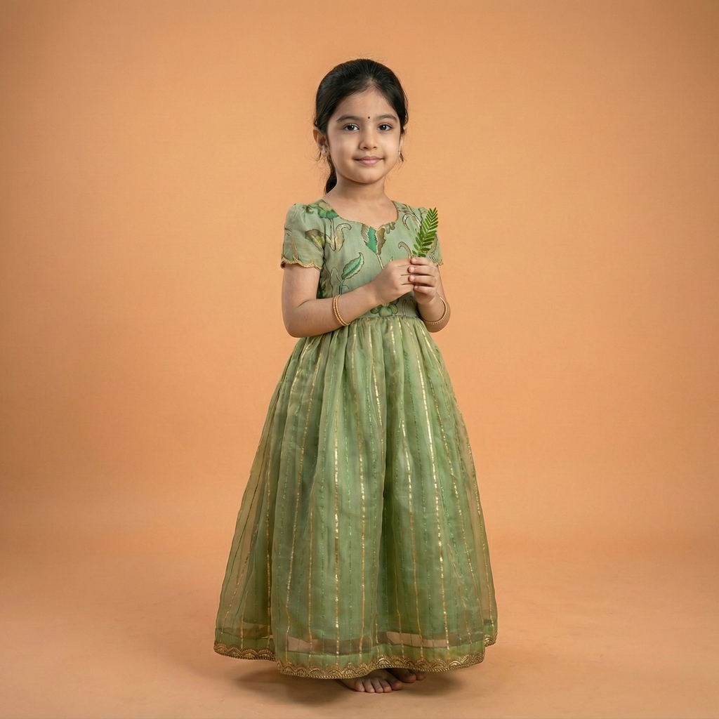 Green Kids Lehenga