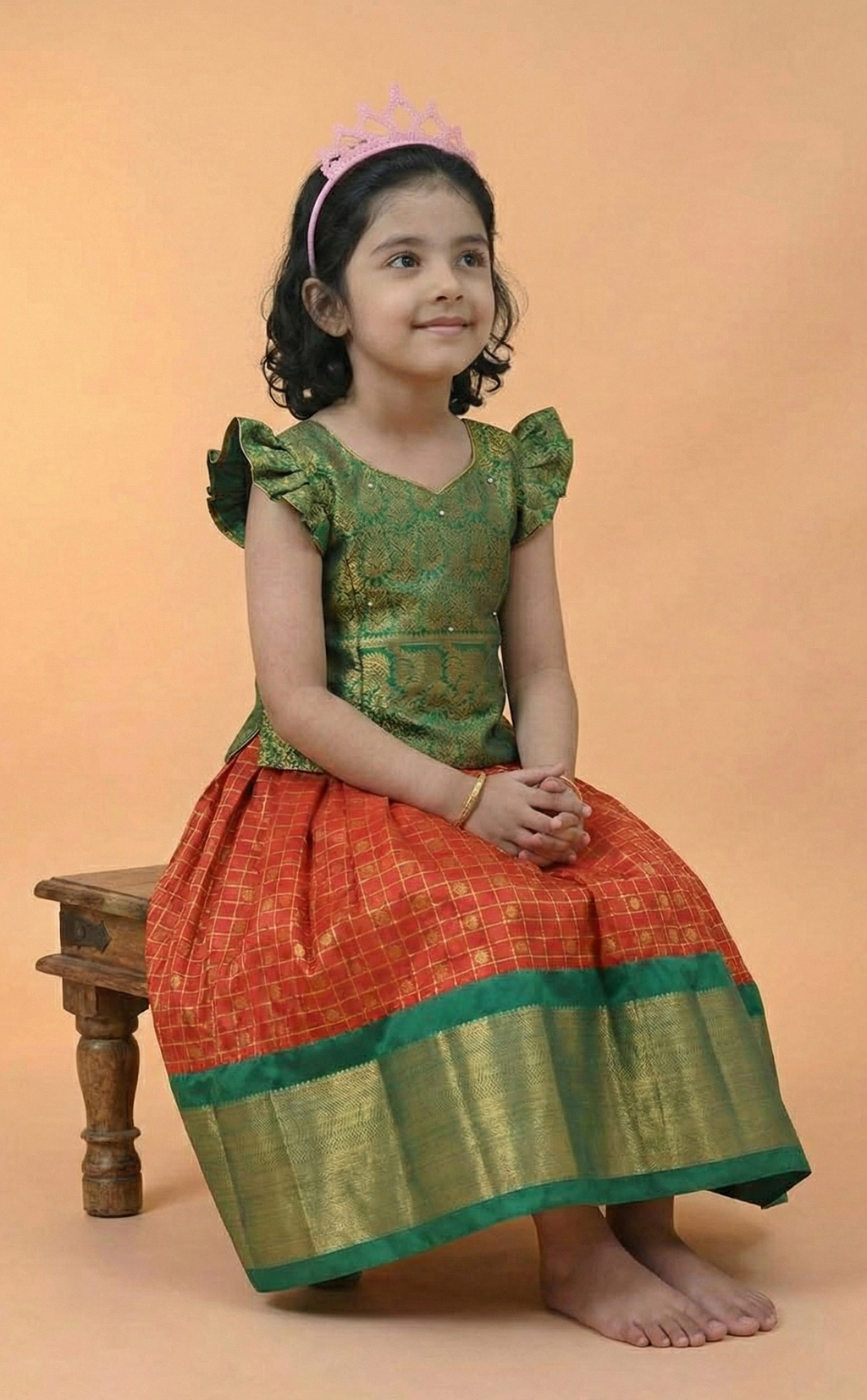 Red Kanchipuram Kids Frock