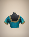 Teal Gold Broad Neck Blouse