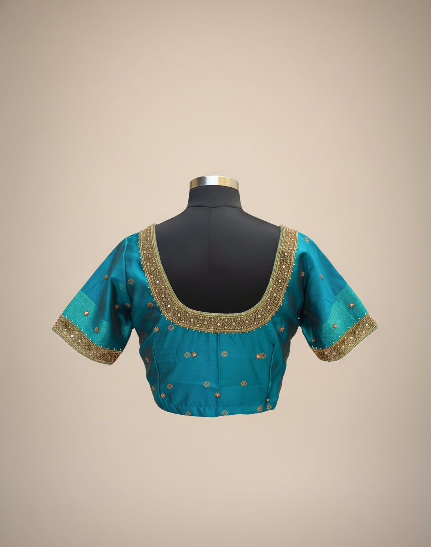 Teal Gold Broad Neck Blouse