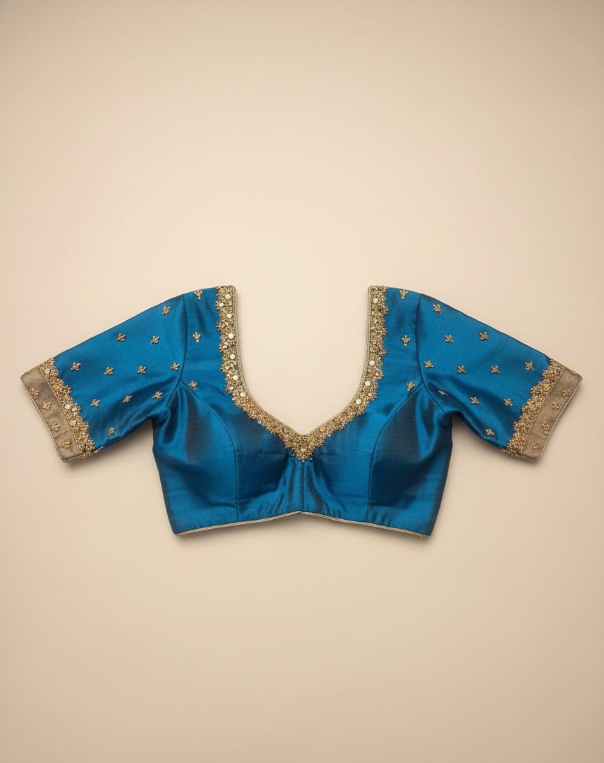 Teal Mirror V Neck Blouse