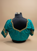 Teal Saree V Neck Blouse