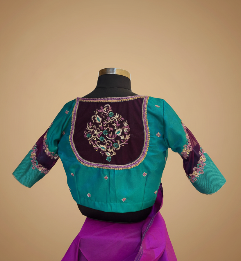 Teal Maroon Embroidered Back Blouse